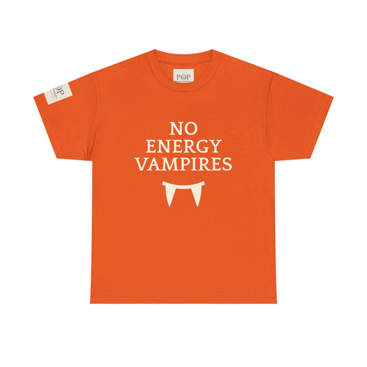 No Energy Vampires Unisex Heavy Cotton Tee, Fun Graphic Tee, Halloween Humor Shirt, Unique Gift, Casual Wear, Quirky T-Shirt