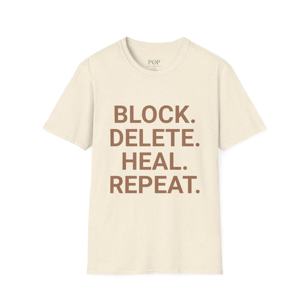 Inspirational Healing T-Shirt | Block Delete Heal Repeat | Unisex Softstyle Tee | Motivational Gift | Self-Care Apparel, Casual Wear, [...]